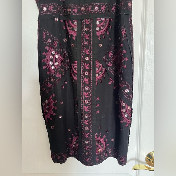 FREE PEOPLE Black Magic Mirror Bodycon Sheath Embroidered Sequin Dress Size 12 - Picture 9 of 12